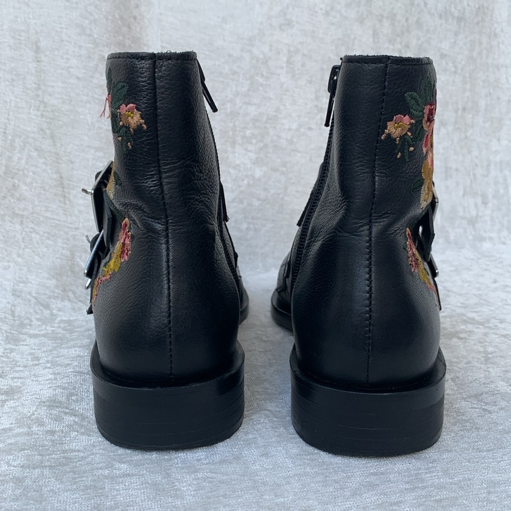 Zara Trafaluc Floral Embroidered Black Buckle Booties - Picture 4 of 12
